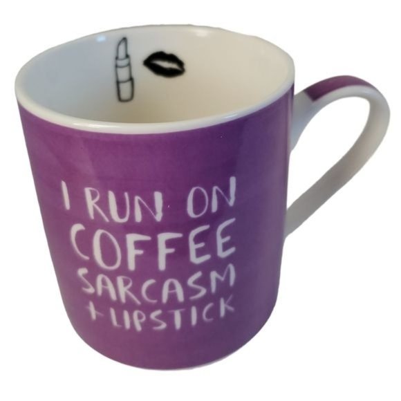 Cup Mug I Run On Coffee Sarcasm & Lipstick 12 oz Ceramic Purple - Picture 1 of 6